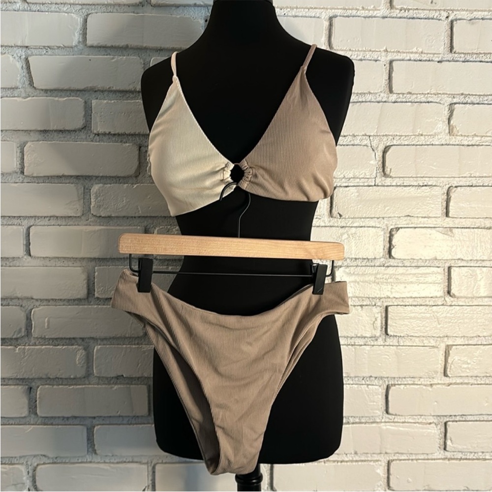 Zaful Ribbed Two-tone Bikini Set